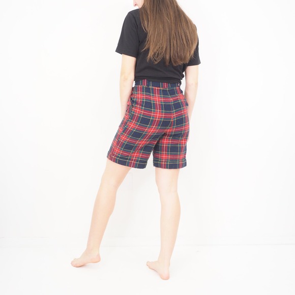 90s Vintage Plaid Wool Tartan Shorts High‎ Waisted Long Inseam Size 2/3 - Picture 4 of 8